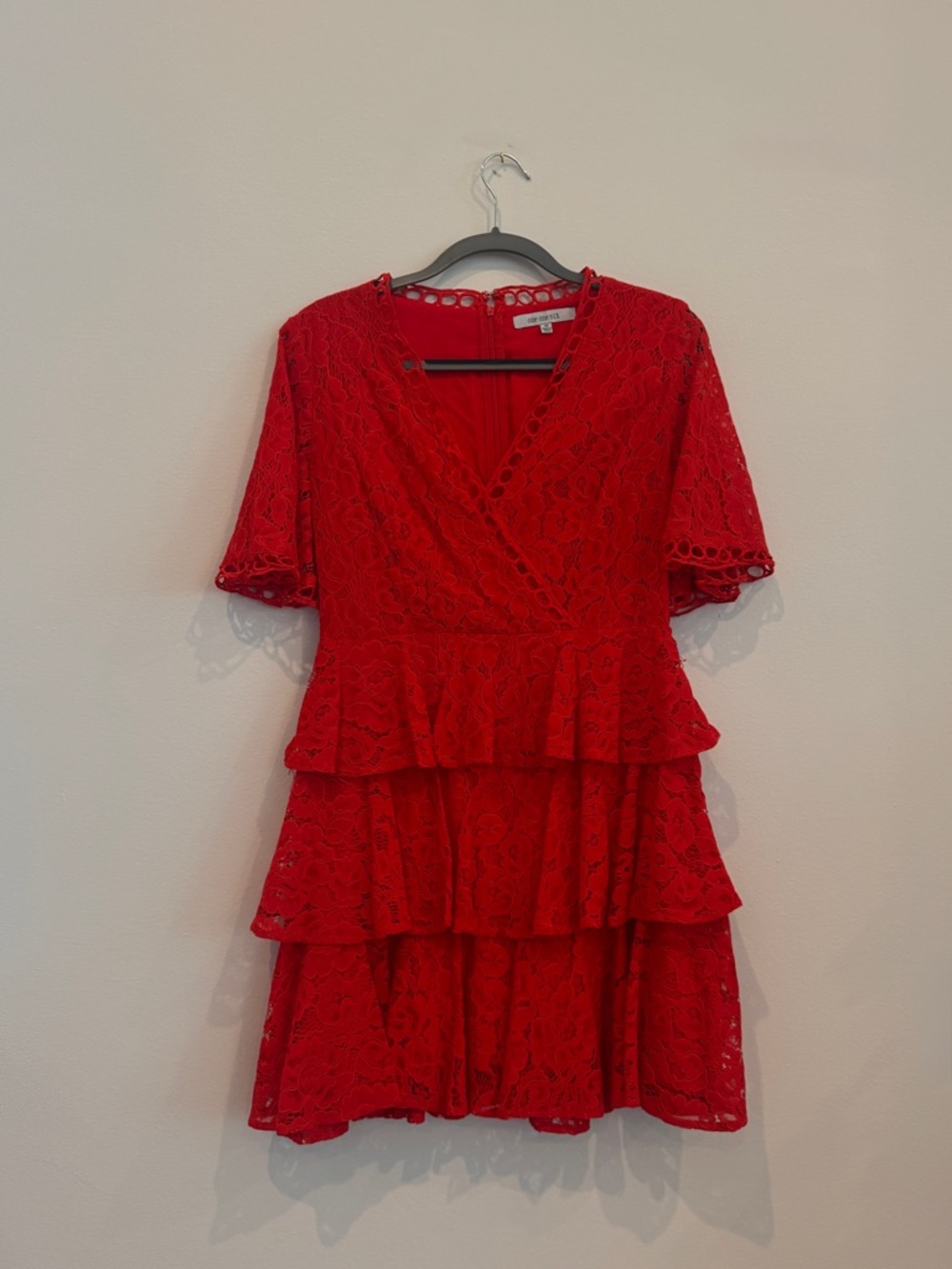 Red Lace Tiered Wrap Dress